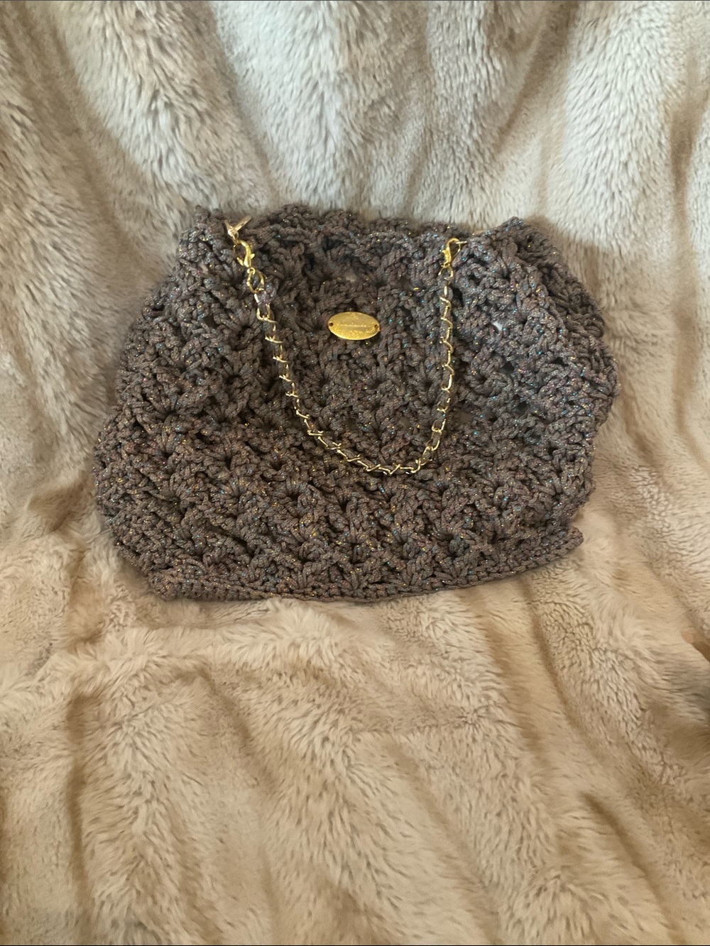 Hand Crocheted Evening Bag with Gold Chain.  Handmade By Me!